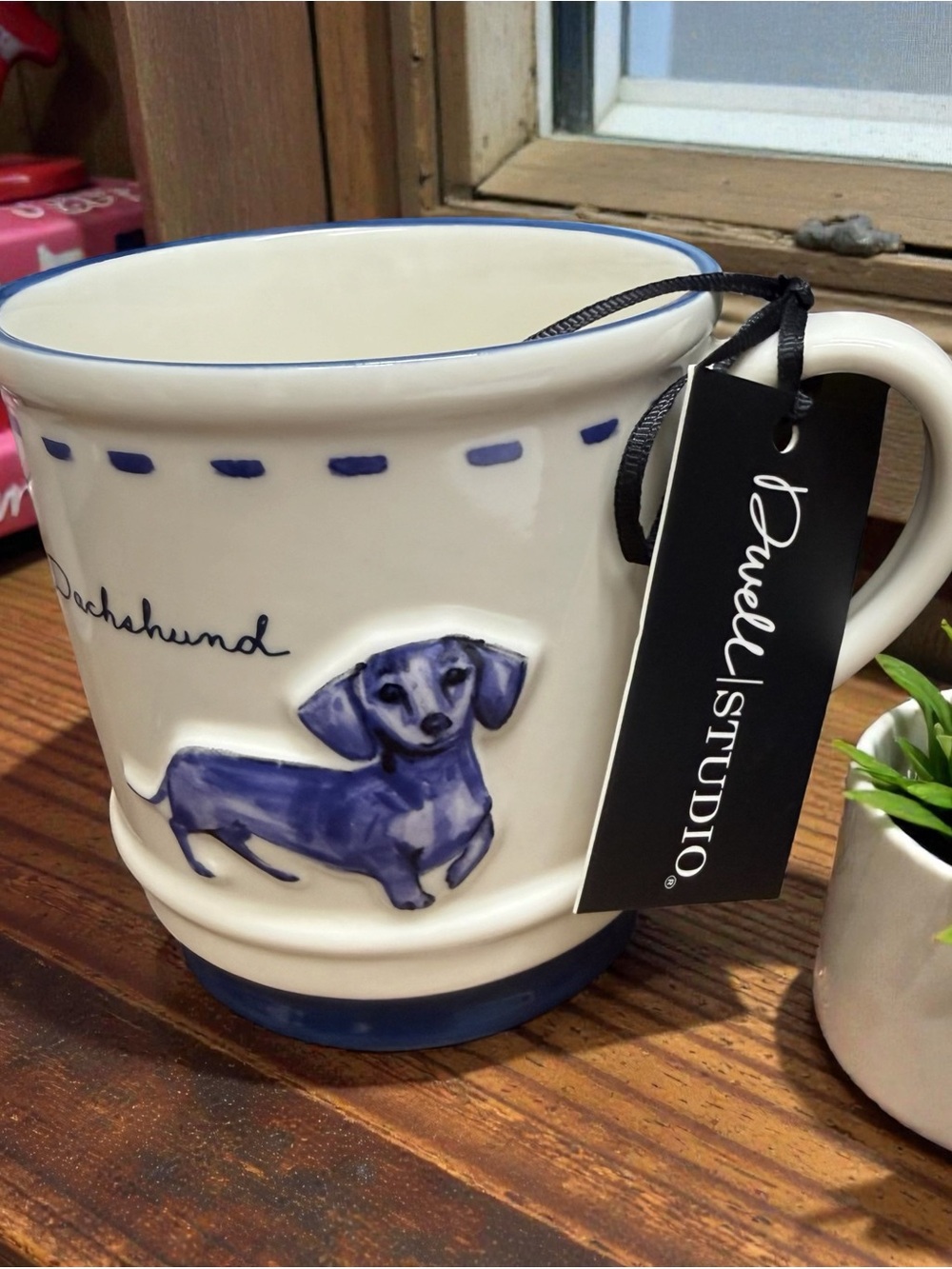 Dachshund Ceramic Mug - Blue and White by Jewell Studio